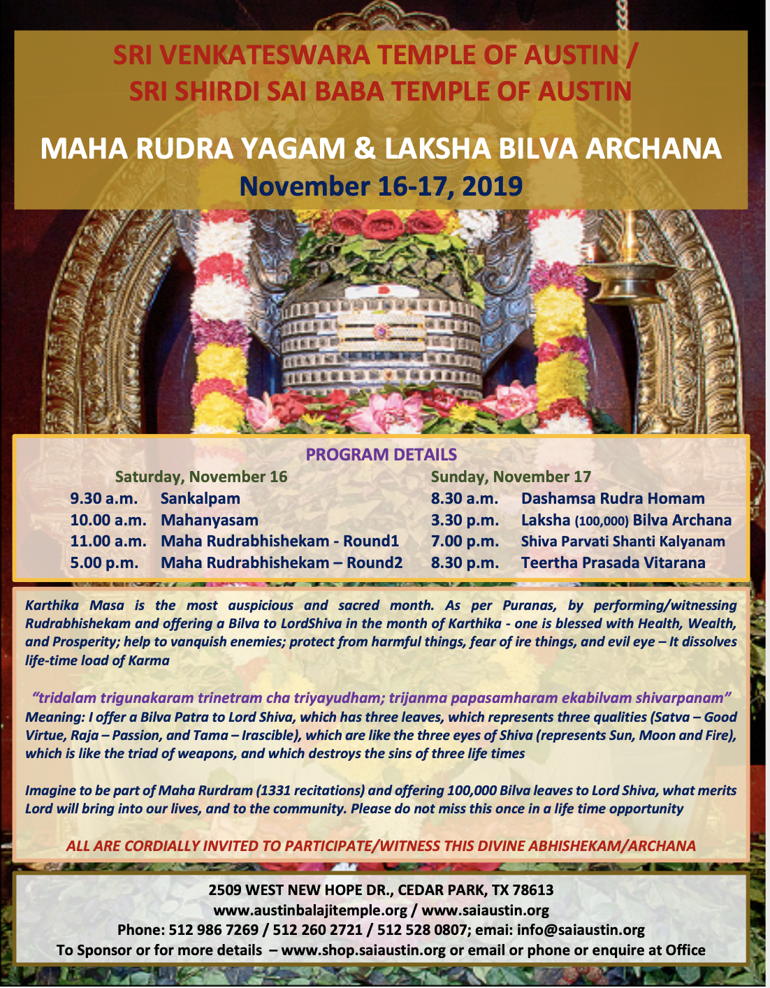 Bridgewater Venkateswara Temple Calendar 2025 